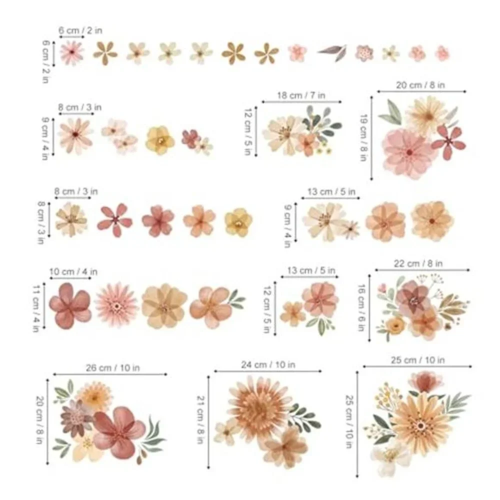 Boho Daisy Flower Wall Decals Watercolor Floral Stickers Nursery Girls Room